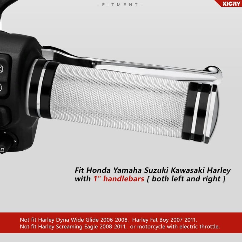 KICRY 1"" Motorcycle Hand Grips Black Chrome Handlebar Grips Compatible with Harley Touring Honda Yamaha Suzuki Kawasaki (Chrome-A) - Image 2